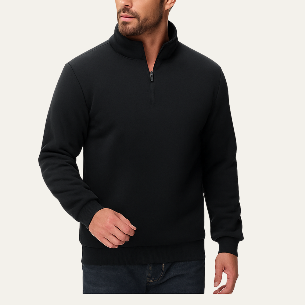 Men's Sherpa Lined Quarter Zip Sweatshirt, Stand Collar Cozy Winter Pullover