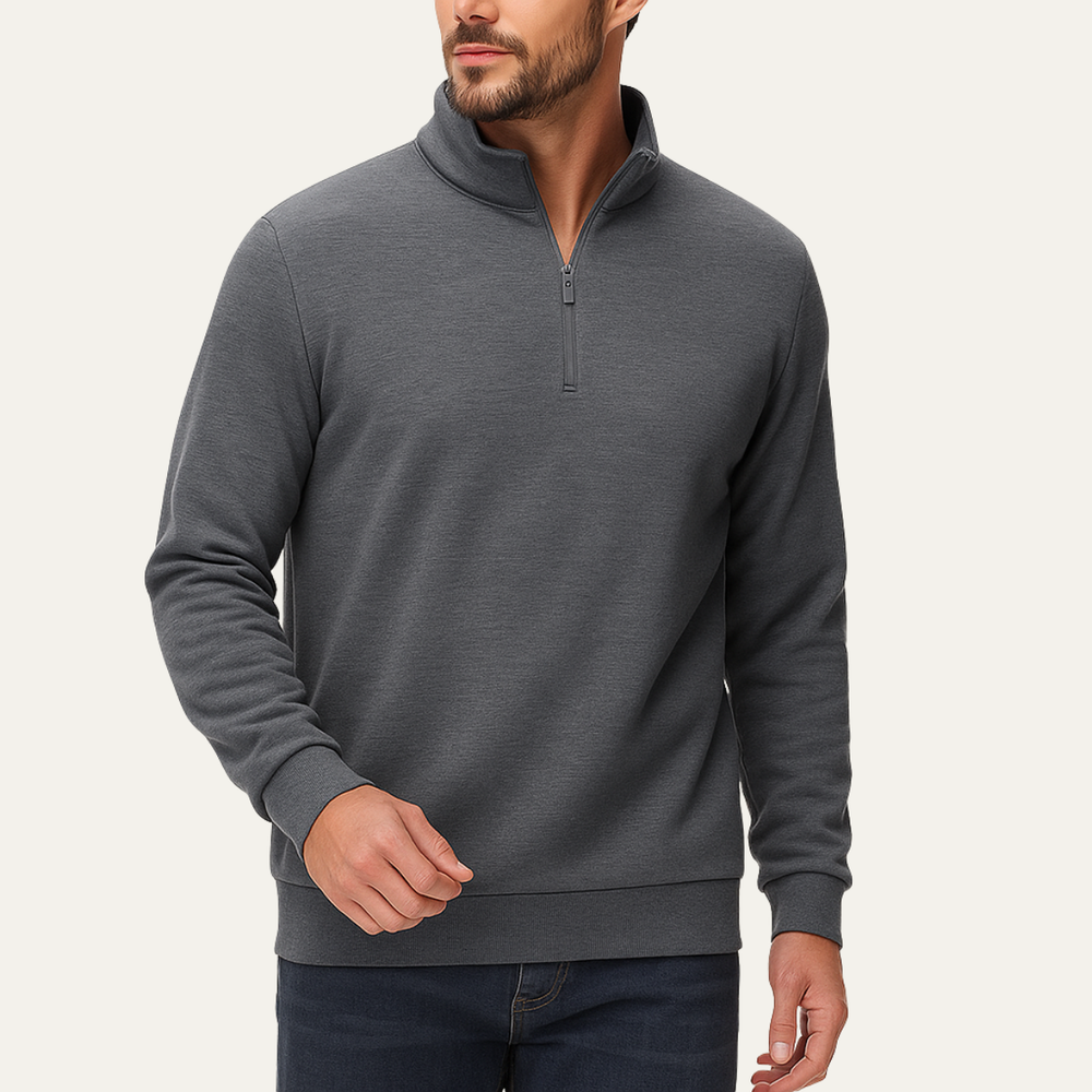 Men's Sherpa Lined Quarter Zip Sweatshirt, Stand Collar Cozy Winter Pullover