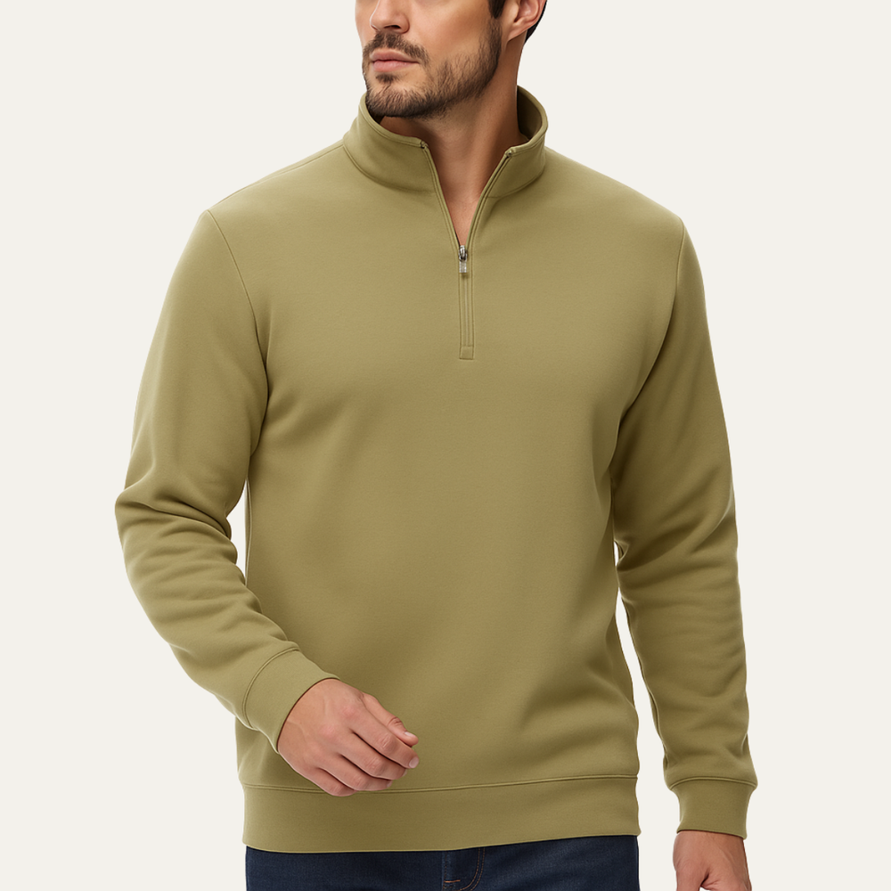 Men's Sherpa Lined Quarter Zip Sweatshirt, Stand Collar Cozy Winter Pullover