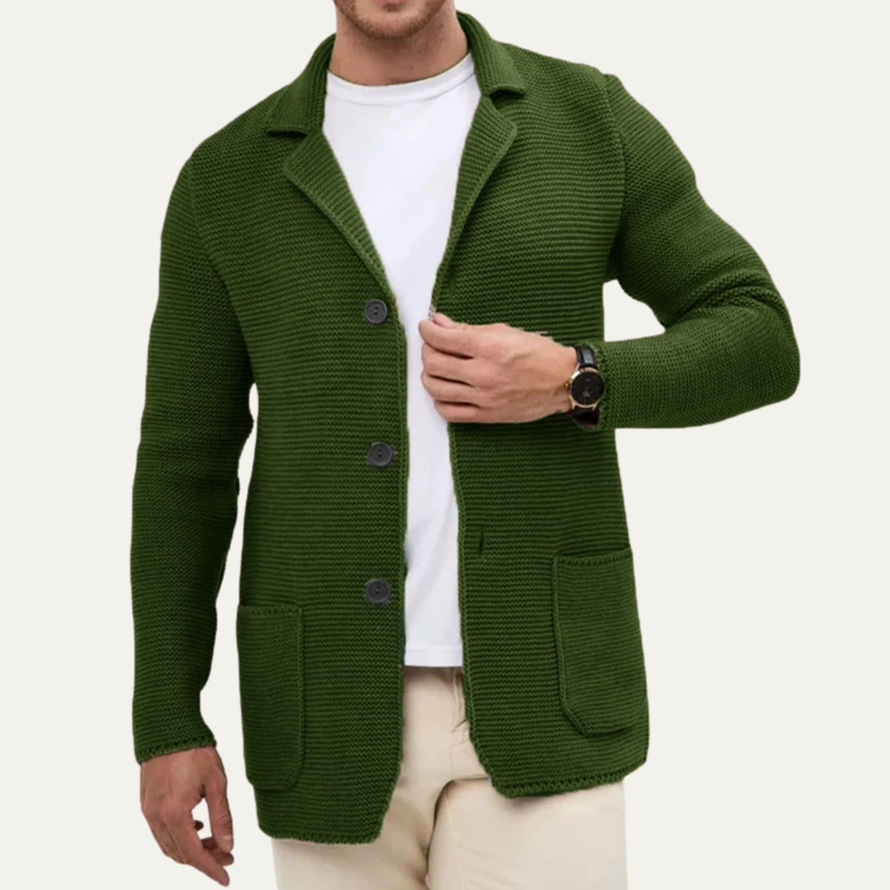 Men's Textured Knit Blazer, Three Button Notch Lapel Cardigan Jacket