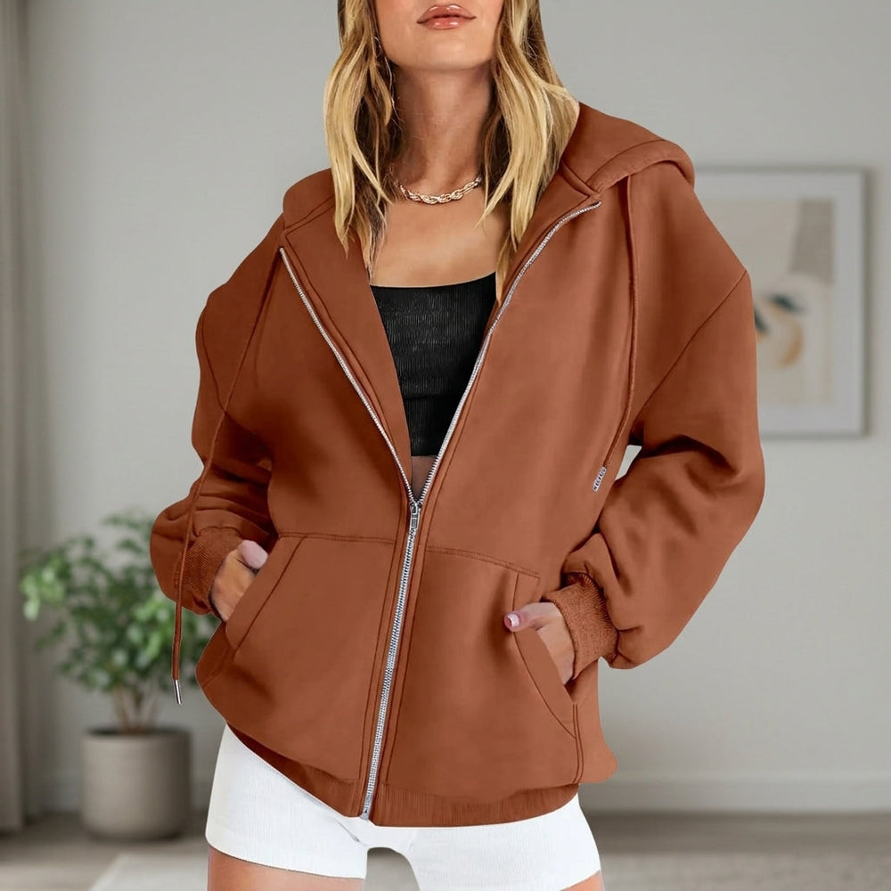 Women's Zip-Up Fleece Hoodie, Oversized Cozy Sweatshirt