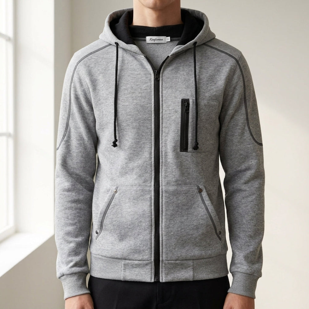 Men's Fleece Zip-Up Hoodie, Drawstring Cozy Sweatshirt