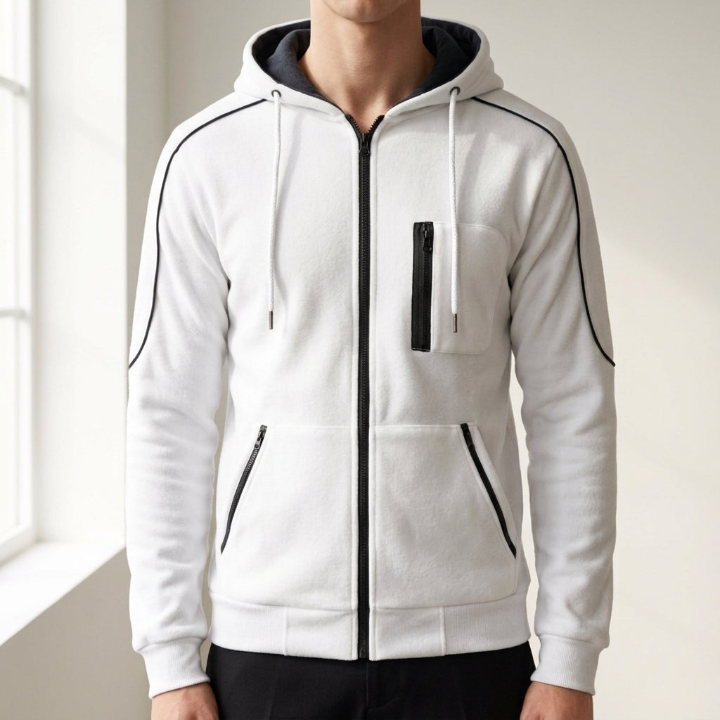 Men's Fleece Zip-Up Hoodie, Drawstring Cozy Sweatshirt