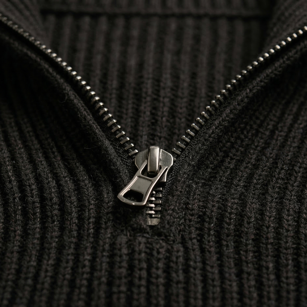 Men's Heavy Rib Knit Quarter Zip Sweater, Stand Collar Metal Zip Winter Pullover