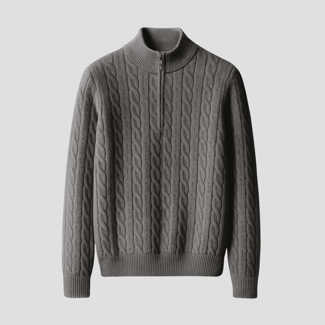 Men's Half-Zip Knit-Blend Quarter-Zip Sweater, Oversized Winter Ribbed Pullover