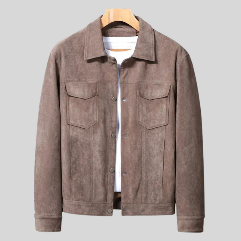 Men's Faux Suede Trucker Jacket, Snap Front Point Collar Lined Jacket