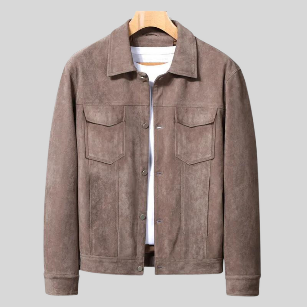 Men's Faux Suede Trucker Jacket, Snap Front Point Collar Lined Jacket