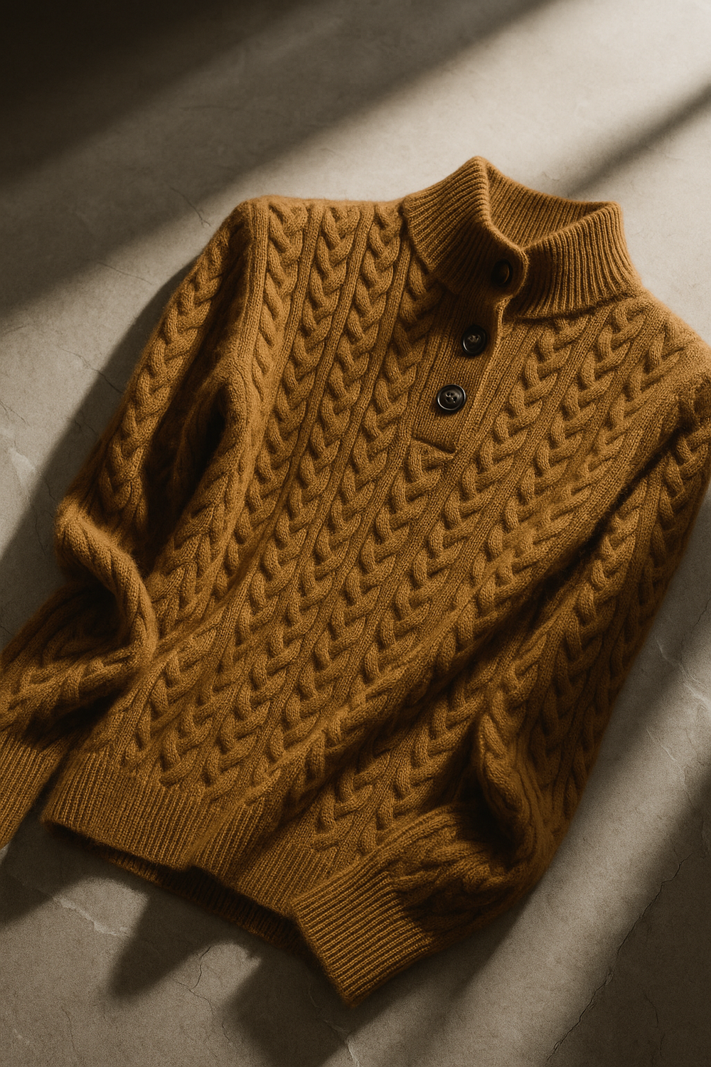 Women's Cable Knit Button Neck Sweater, Stand Collar Henley Pullover