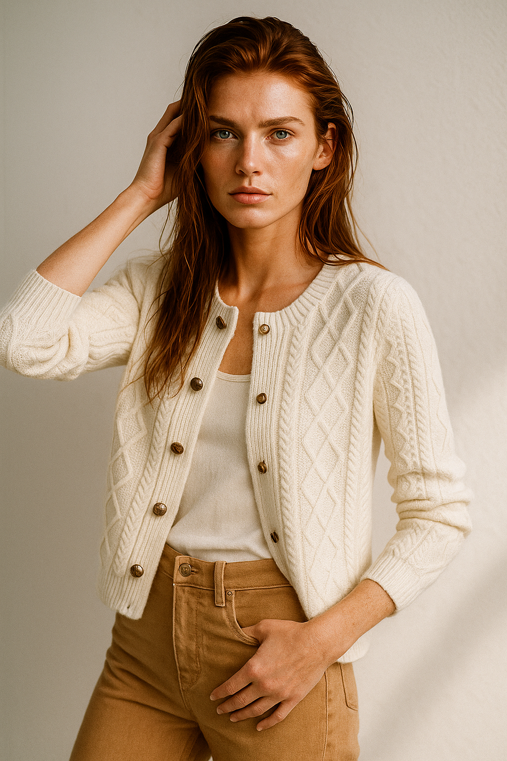 Women's Cable-Knit Cardigan, Button-Front Sweater