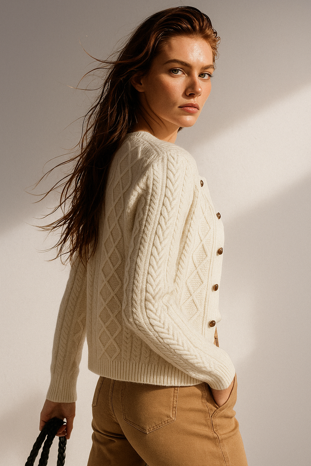 Women's Cable-Knit Cardigan, Button-Front Sweater