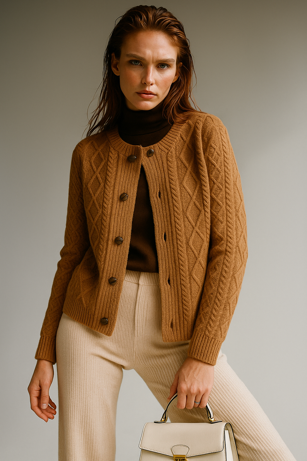 Women's Cable-Knit Cardigan, Button-Front Sweater
