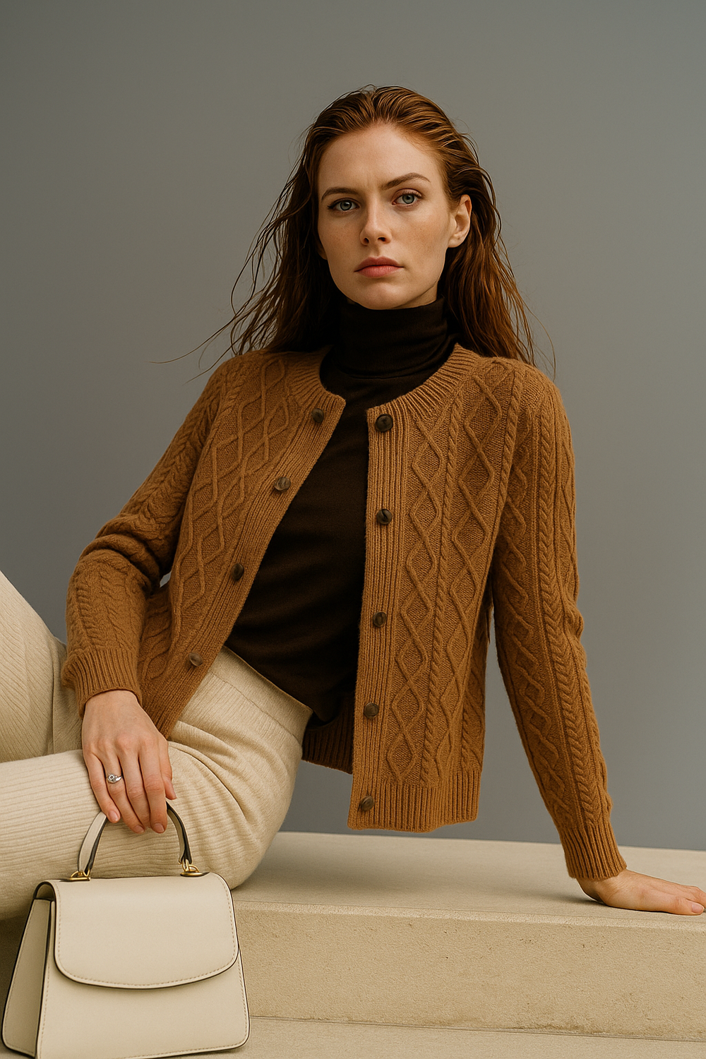 Women's Cable-Knit Cardigan, Button-Front Sweater