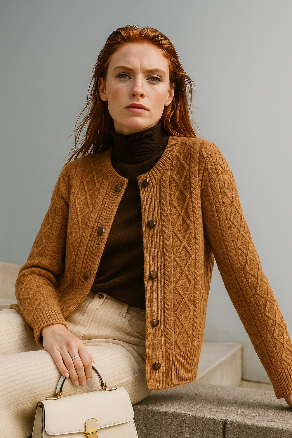 Women's Cable-Knit Cardigan, Button-Front Sweater