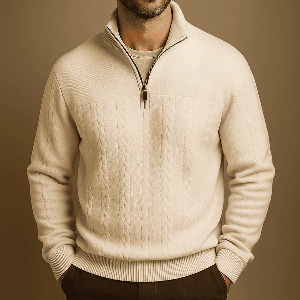 Men's Half-Zip Knit Quarter-Zip Sweater, Oversized Winter Ribbed Pullover