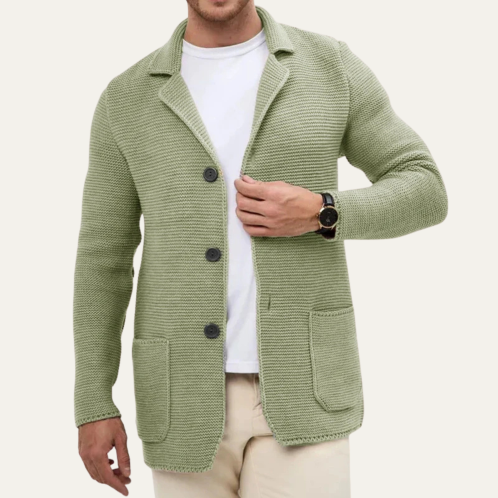 Men's Knit Sweater Blazer, Three Button Patch Pocket Cardigan Jacket