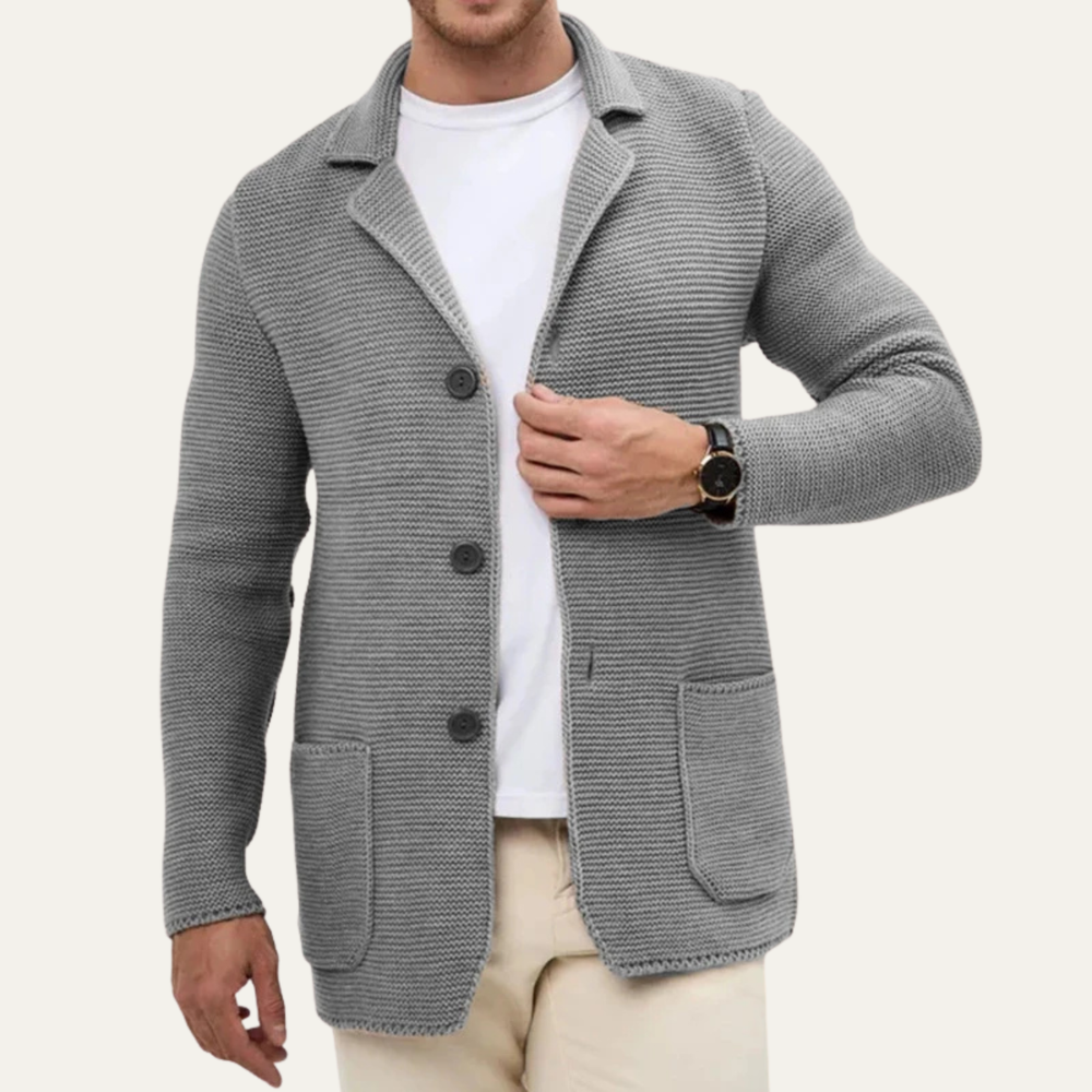 Men's Knit Sweater Blazer, Three Button Patch Pocket Cardigan Jacket