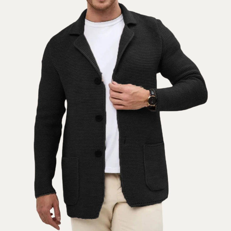 Men's Ridged Knit Blazer, Notch Lapel Button Front Cardigan Jacket