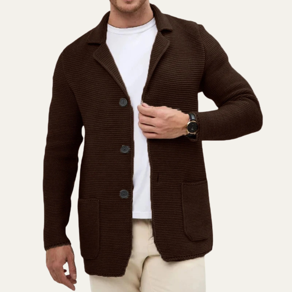 Men's Ridged Knit Blazer, Notch Lapel Button Front Cardigan Jacket