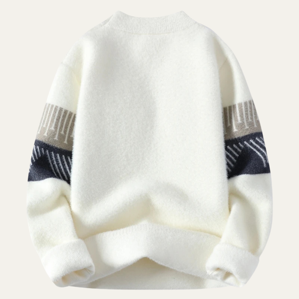 Men's Brushed Geometric Band Sweater, Relaxed Crewneck Pullover