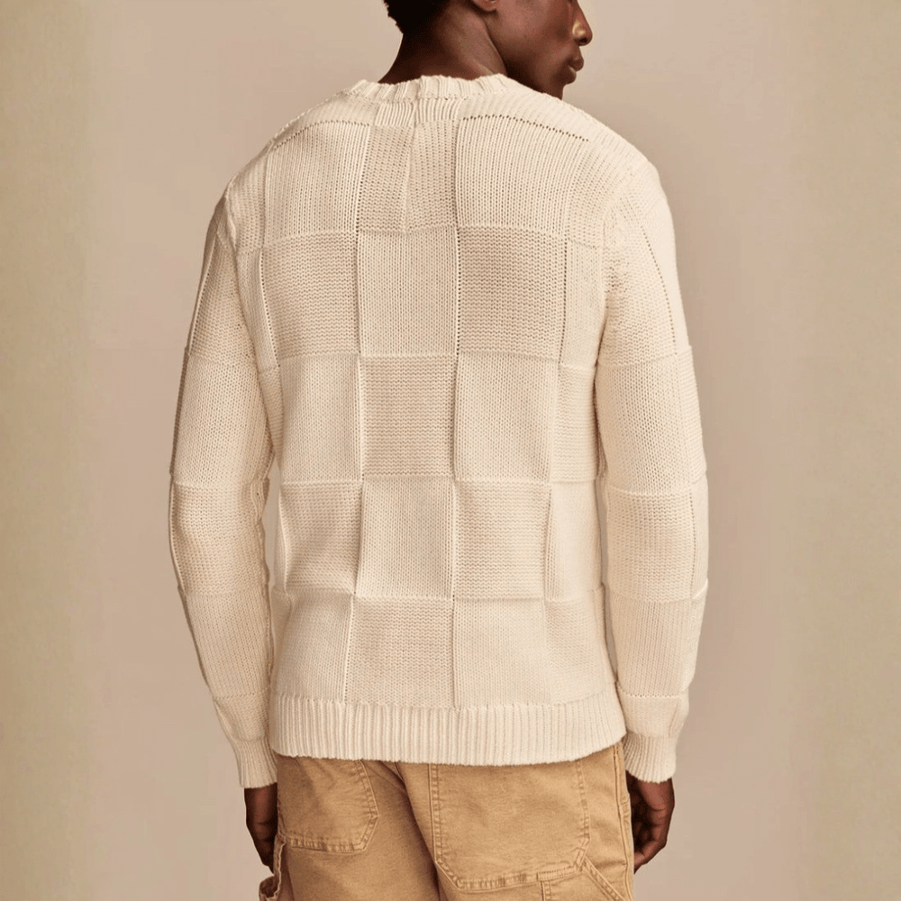 Men's Checkerboard Textured Knit Sweater, Crewneck Everyday Winter Pullover