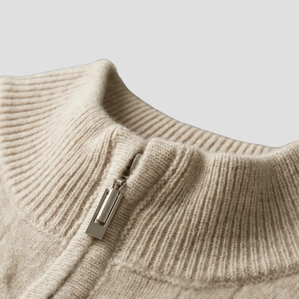Men's Half-Zip Knit-Blend Quarter-Zip Sweater, Oversized Winter Ribbed Pullover