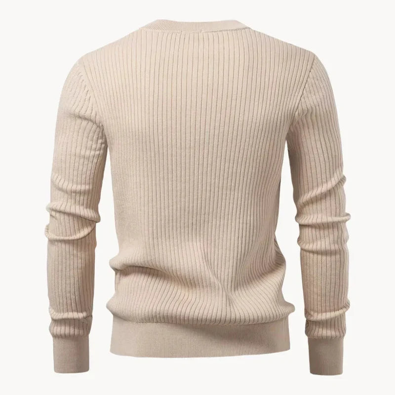 Men's Ribbed Knit Henley Sweater, Three Button Long Sleeve Pullover