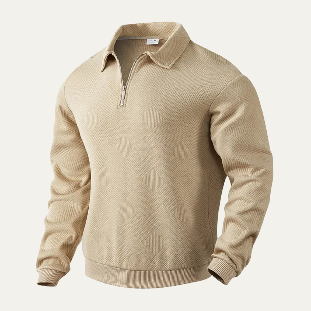Men's Geometric Texture Quarter Zip Sweater, Spread Collar Relaxed Pullover