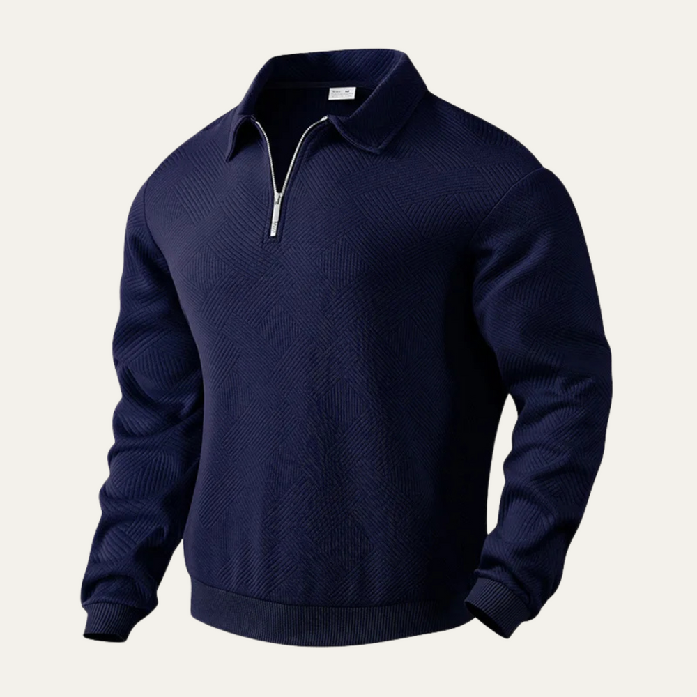 Men's Geometric Texture Quarter Zip Sweater, Spread Collar Relaxed Pullover