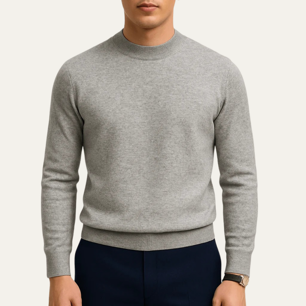 Men's Smooth Fine Knit Sweater, Slim Fit Long Sleeve Layering Pullover