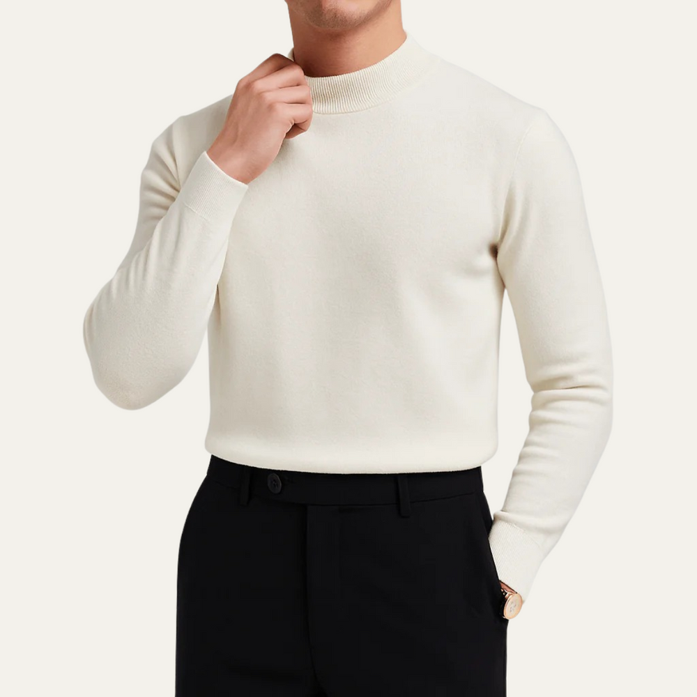 Men's Smooth Fine Knit Sweater, Slim Fit Long Sleeve Layering Pullover
