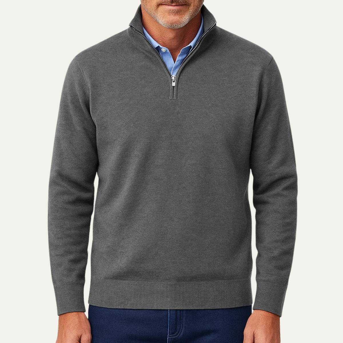 Men's Smooth Knit Quarter Zip Sweater, Mock Neck Ribbed Cuff Everyday Pullover