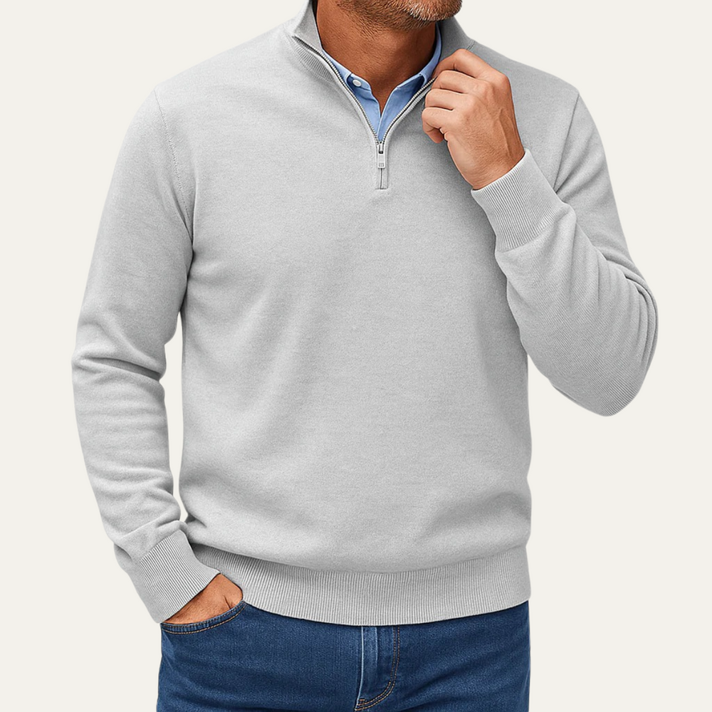 Men's Smooth Knit Quarter Zip Sweater, Mock Neck Ribbed Cuff Everyday Pullover