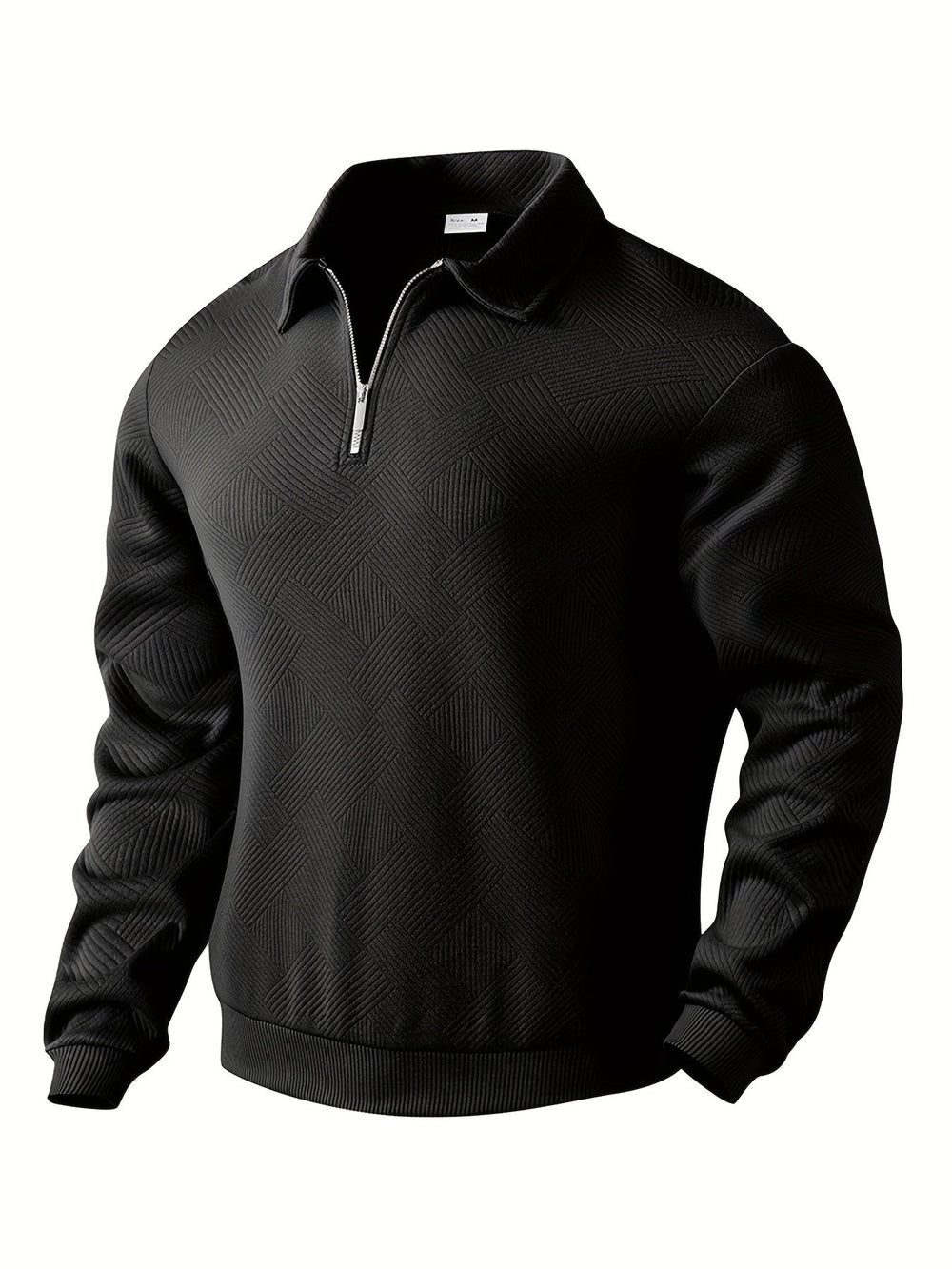 Men's Textured Geometric Quarter Zip Pullover, Polo Collar Sweater