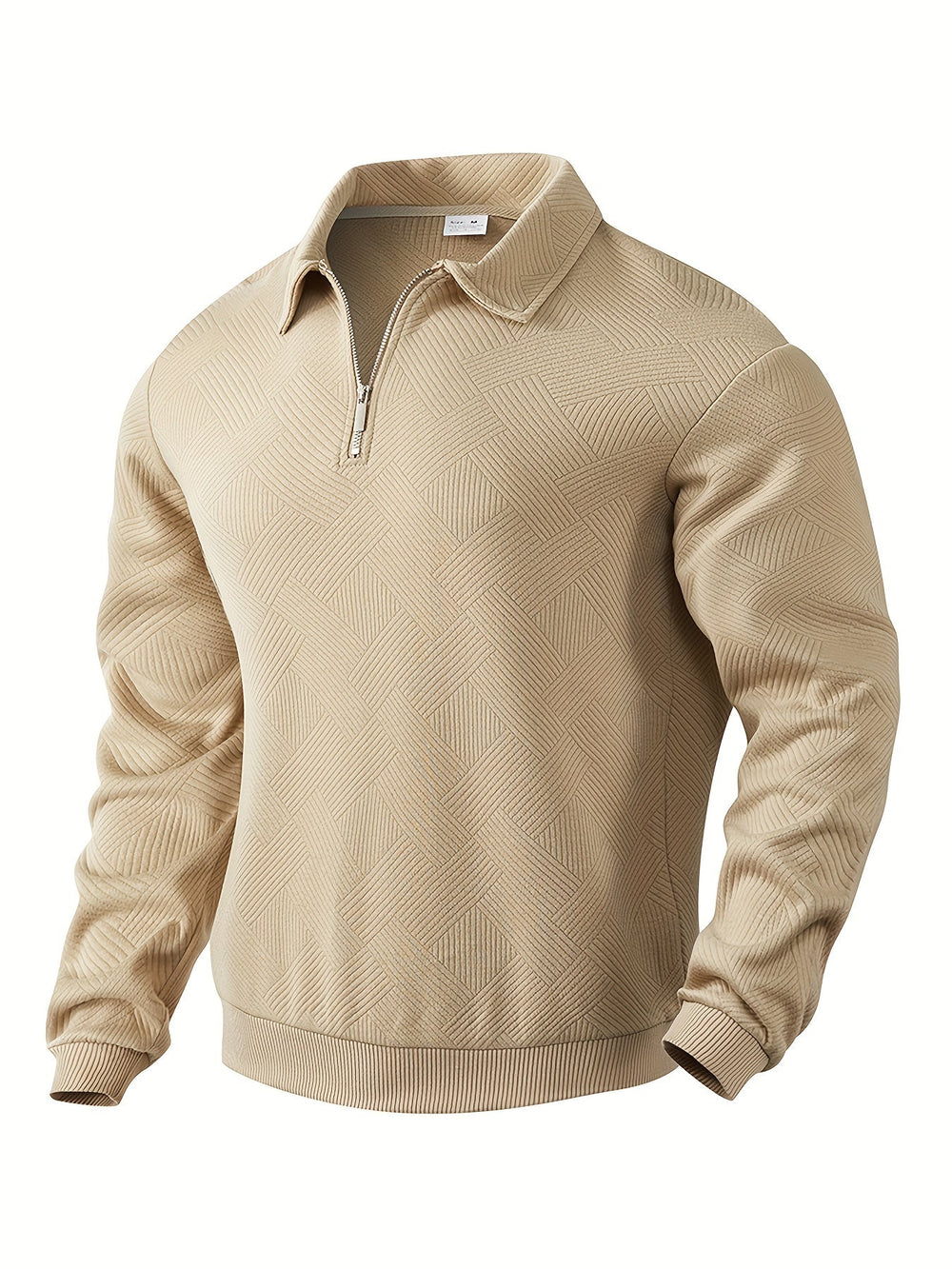 Men's Textured Geometric Quarter Zip Pullover, Polo Collar Sweater