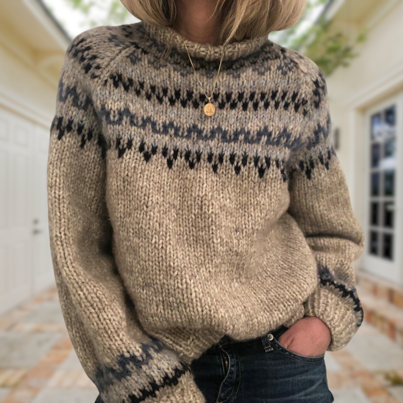 Women's Oversized Knit Sweater, Crewneck Winter Pullover