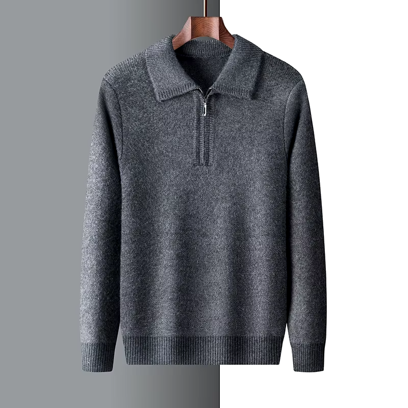 Men's Quarter-Zip Knit Sweater, Ribbed Winter Pullover