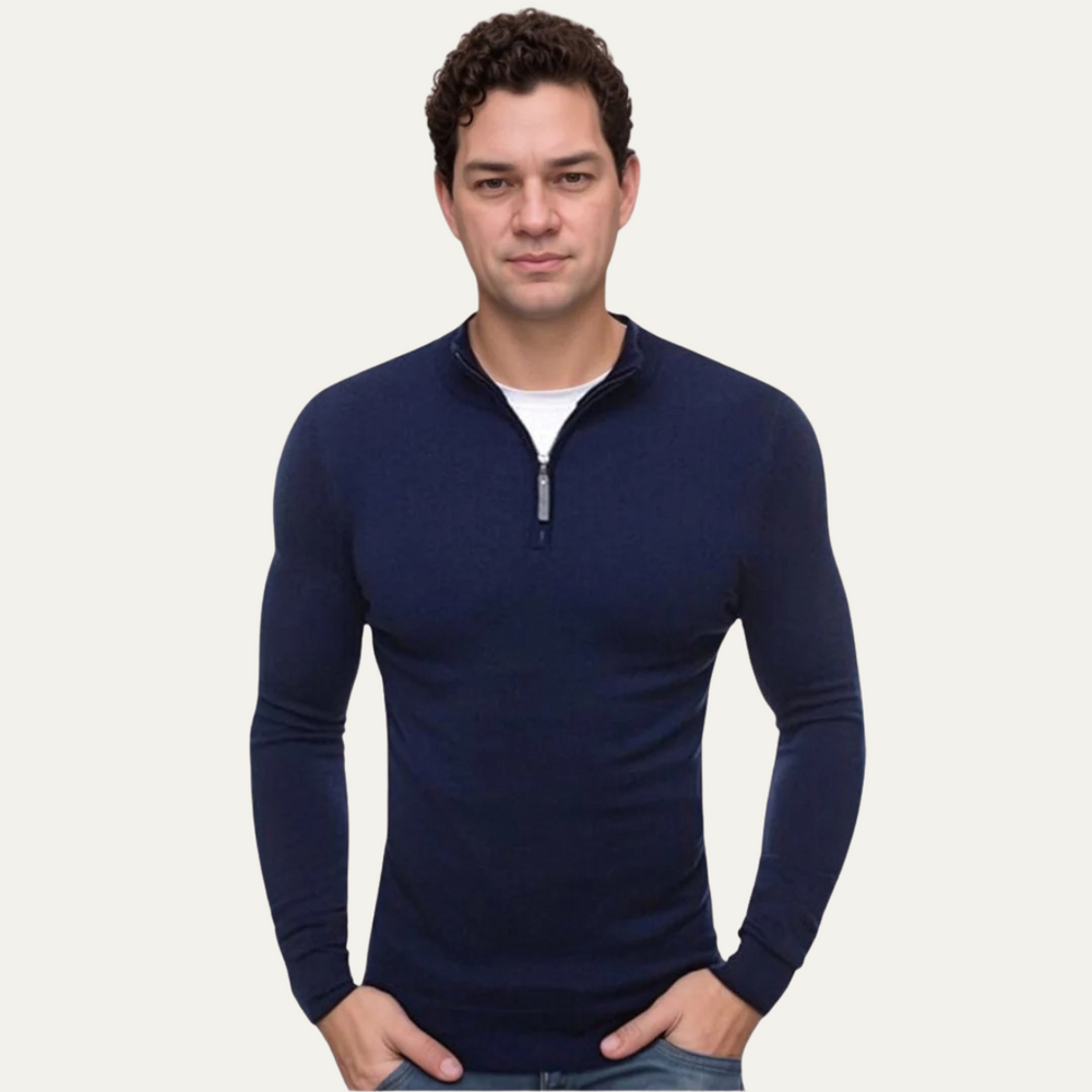 Men's Slim Fit Fine Knit Quarter Zip Sweater, Mock Neck Long Sleeve Pullover