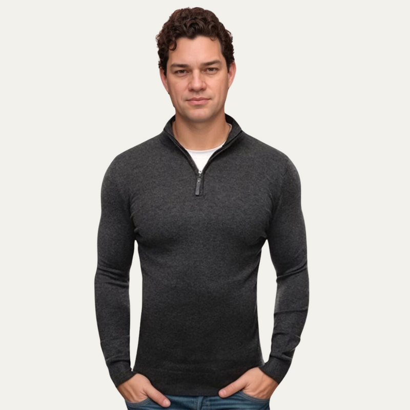 Men's Slim Fit Fine Knit Quarter Zip Sweater, Mock Neck Long Sleeve Pullover