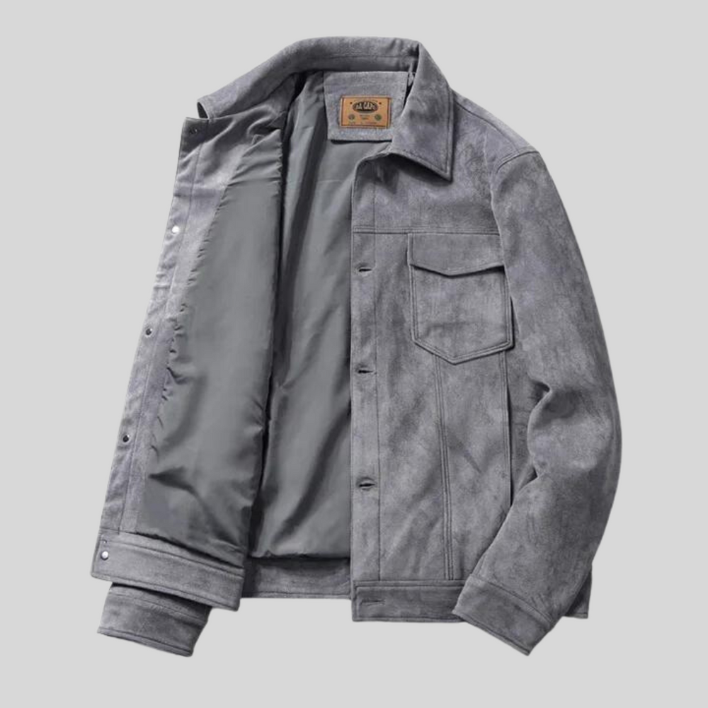 Men's Faux Suede Trucker Jacket, Snap Front Point Collar Lined Jacket