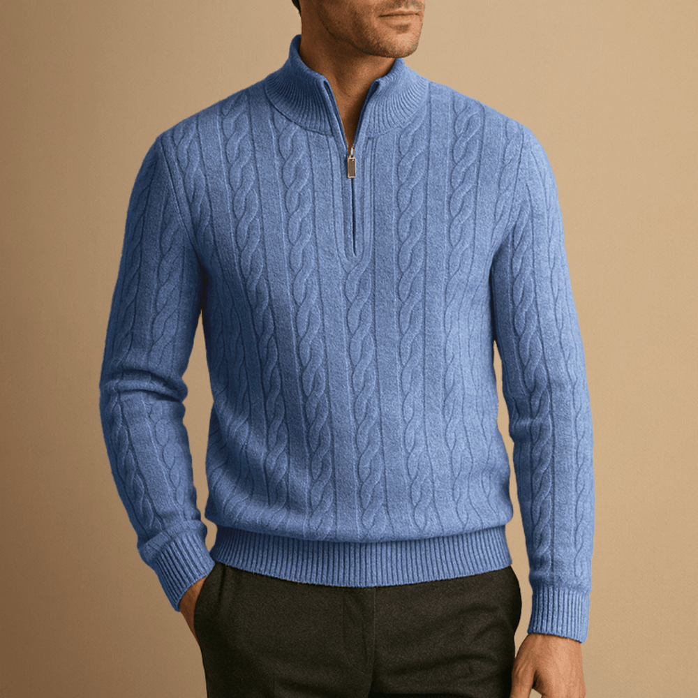 Men's Half-Zip Knit-Blend Quarter-Zip Sweater, Oversized Winter Ribbed Pullover
