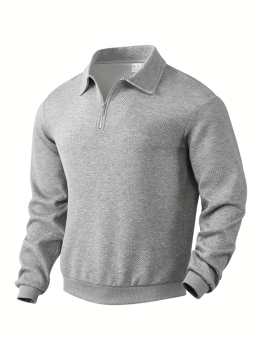 Men's Textured Geometric Quarter Zip Pullover, Polo Collar Sweater