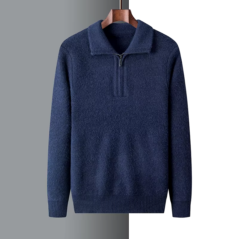 Men's Quarter-Zip Knit Sweater, Ribbed Winter Pullover