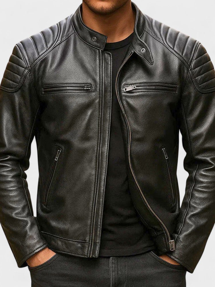Men's Faux-Leather Zip Jacket, Moto Winter Jacket