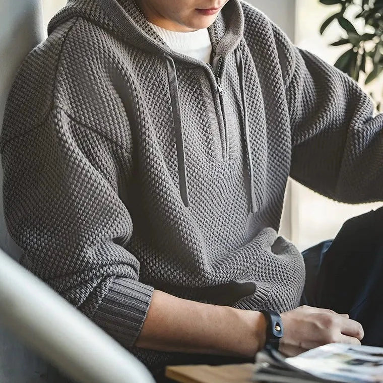 Men's Textured Knit Hoodie, Oversized Cozy Sweatshirt