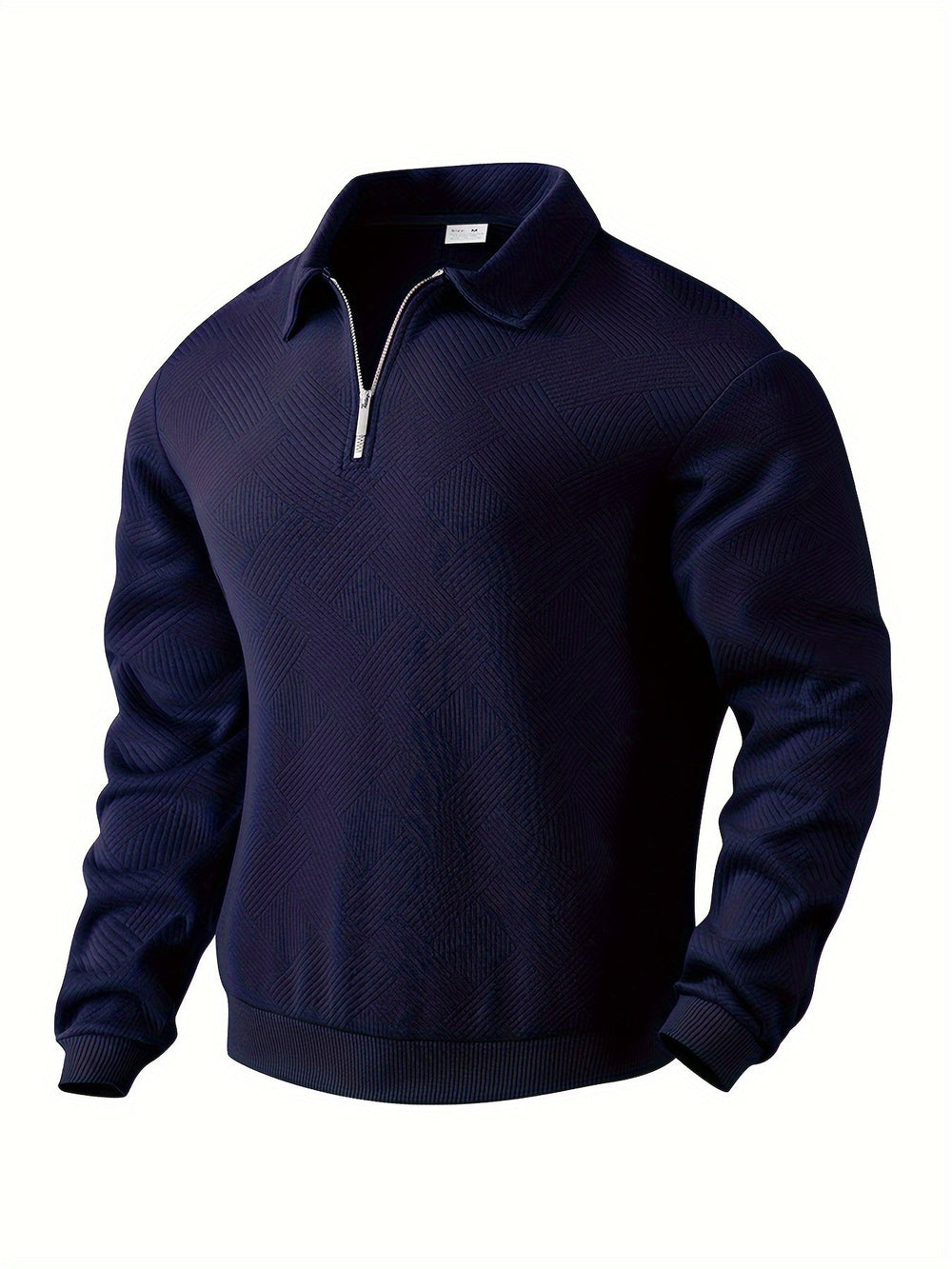 Men's Textured Geometric Quarter Zip Pullover, Polo Collar Sweater