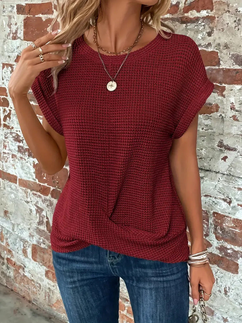 Women's Cotton-Blend Waffle-Knit Top, Oversized Winter Pullover