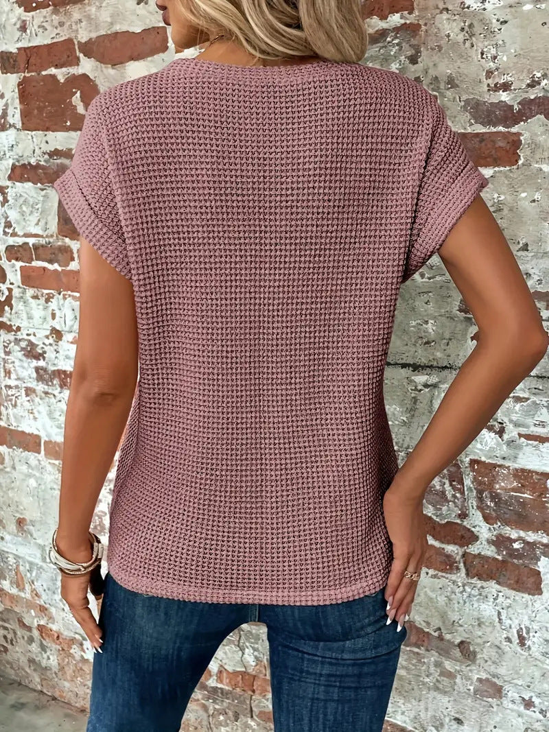 Women's Cotton-Blend Waffle-Knit Top, Oversized Winter Pullover