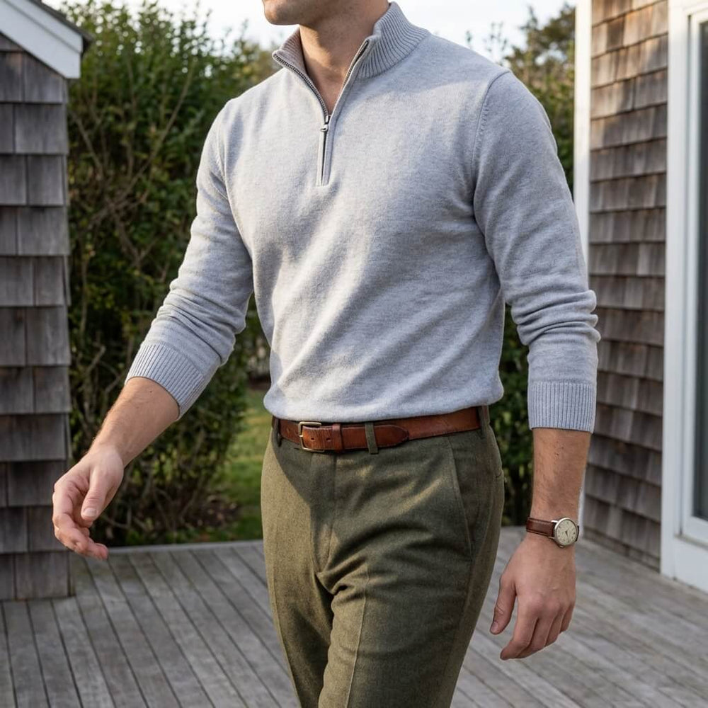 Men's Fine Knit Quarter Zip Sweater, Mock Neck Pullover