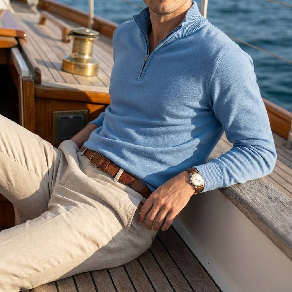 Men's Fine Knit Quarter Zip Sweater, Mock Neck Pullover