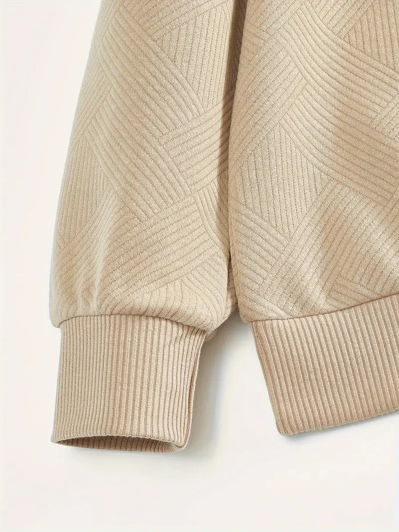 Men's Textured Geometric Quarter Zip Pullover, Polo Collar Sweater